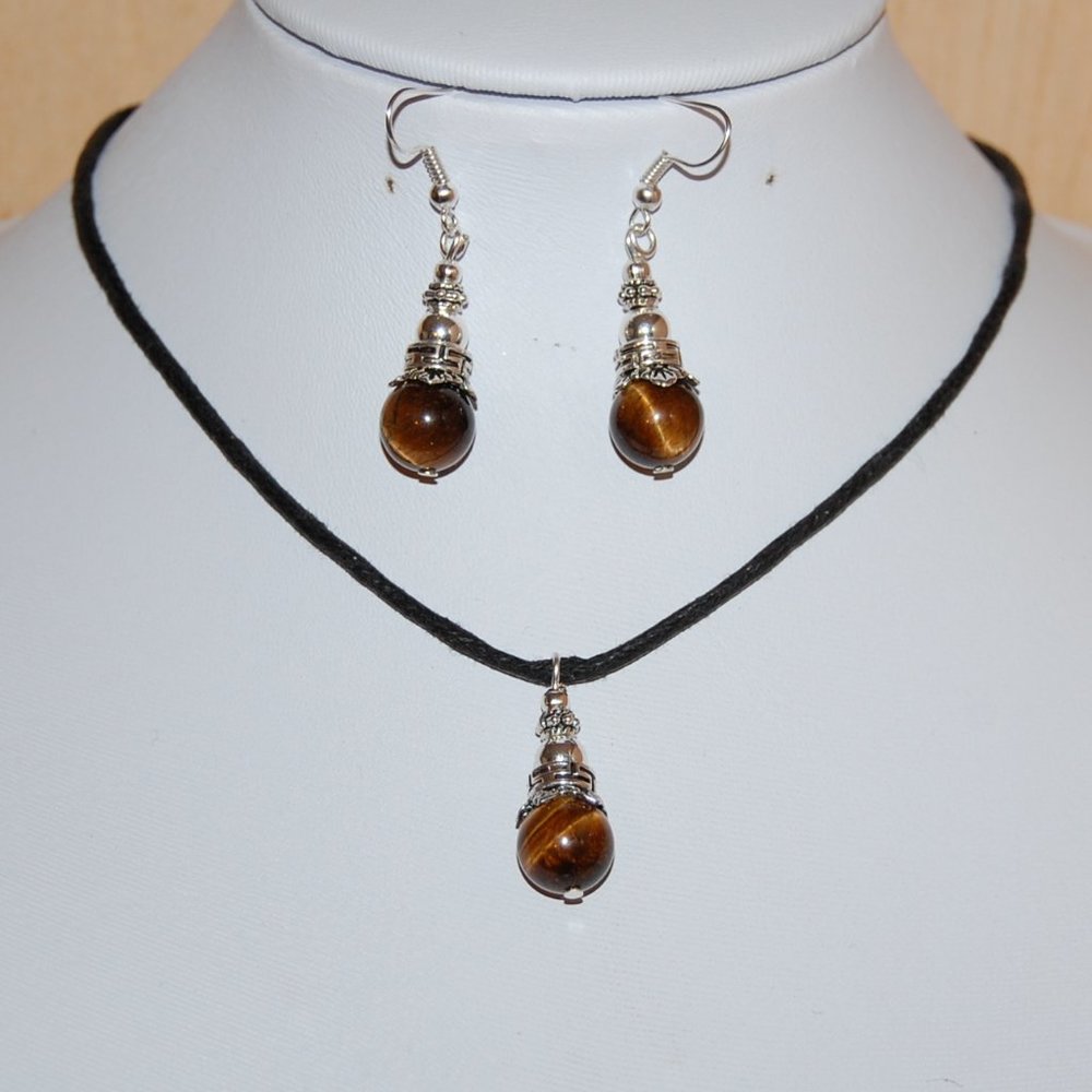 Tiger Eye Necklace and Earring Set,Tiger Eye Gemstone Necklace and Earrings